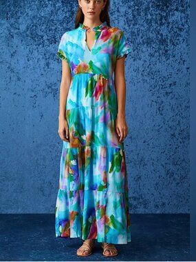 Marie Oliver Farah Maxi Dress in Watercolor Print LARGE
